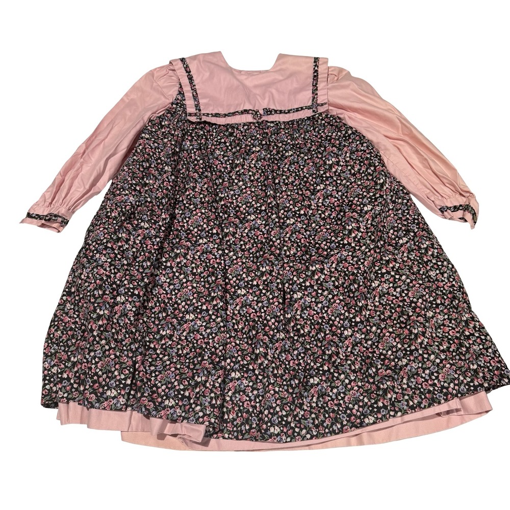 Size 6 Jayne Copeland Vintage Floral Pinafore Dress Pink Long Sleeve Cottagecore